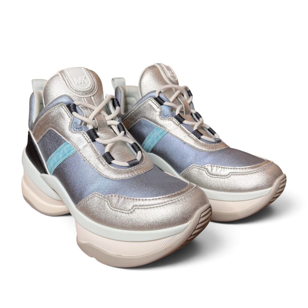 Michael Kors Women's 10M RARE Metallic Blue Suede Olympia Mixed-Media Sneaker